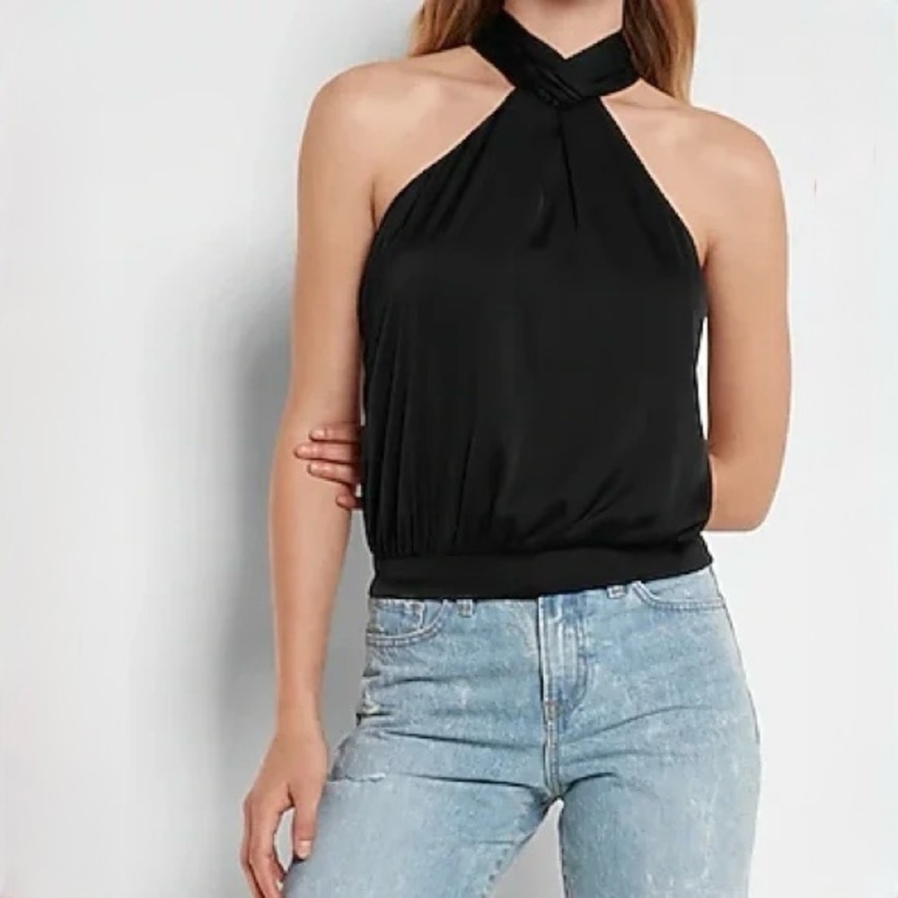 Express High Halter Tie Neck Banded Bottom Top